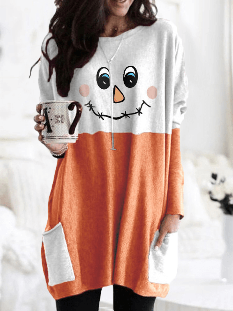 Women Halloween Patchwork Letter Printed Casual Mid-Length Sweatshirts with Pockets - MRSLM