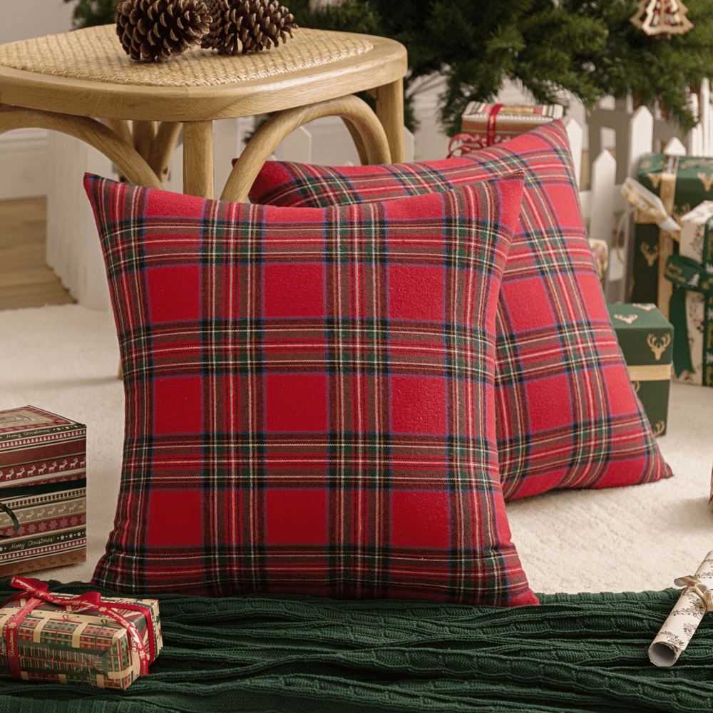 1PC Square Pillow Case Christmas Scottish Plaid Throw Waist Cushion Cover 18" - MRSLM