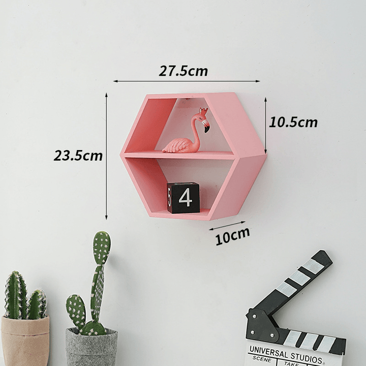 Hexagon Wall Mounted Shelf Rack Decorative Frame Wall Punch-Free Bookshelf Decorations Display Stand Organizer for Office Home Living Room Bathroom - MRSLM