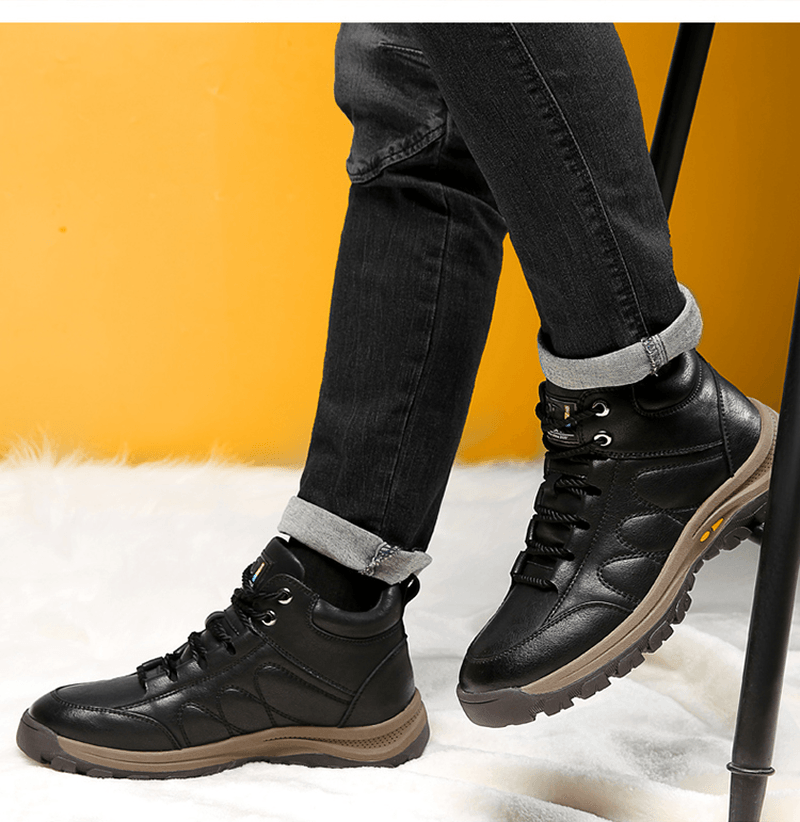 Men Warm Plush Lining Stitching Soft Sole Casual Leather Ankle Boots