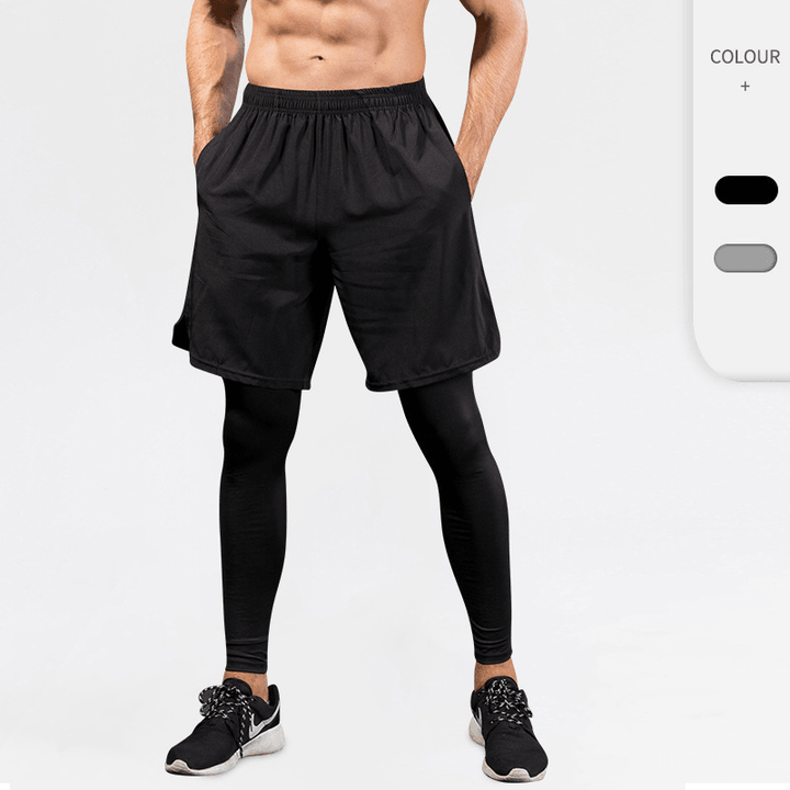 Men'S Leggings Fake Two Pieces of Fitness Sports Running Training