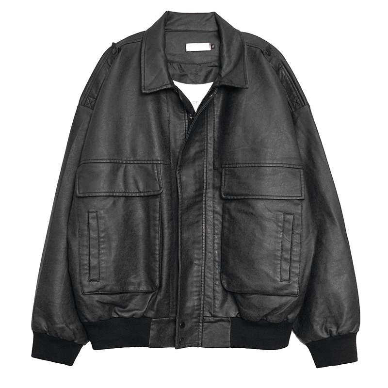 Men'S Loose Retro Lapel Leather Jacket