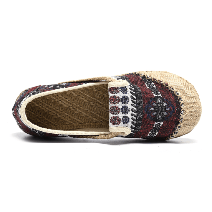 Women Linen Straw Pattern Casual Slip on Espadrille Flat Loafers