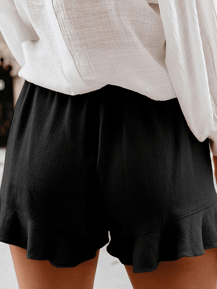 Women Solid Color Elastic High Waist Pocket Shorts