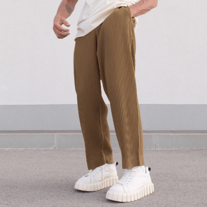 Men'S Solid Color Simple Mid-Waist Loose Casual Trousers