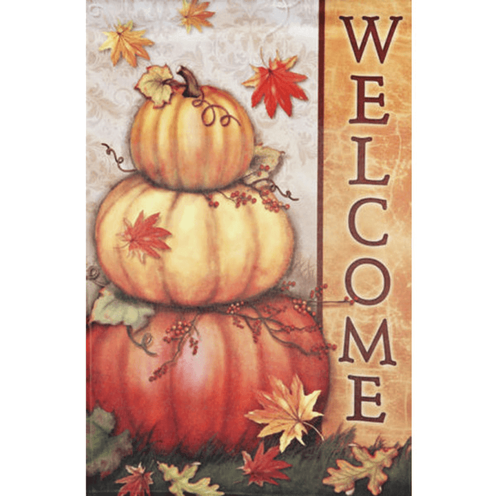 30X45Cm Halloween Polyester Pumpkin Leaves Welcome Flag Garden Holiday Decoration