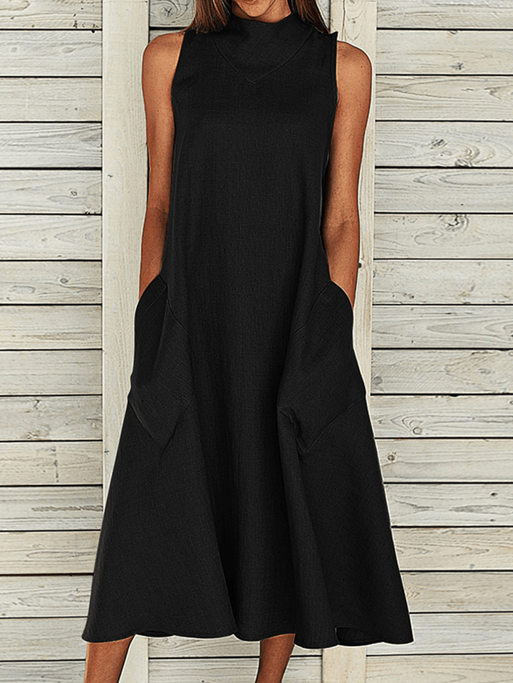 Solid Side Pockets Loose Large Size Casual Dress for Women - Comfy and Stylish