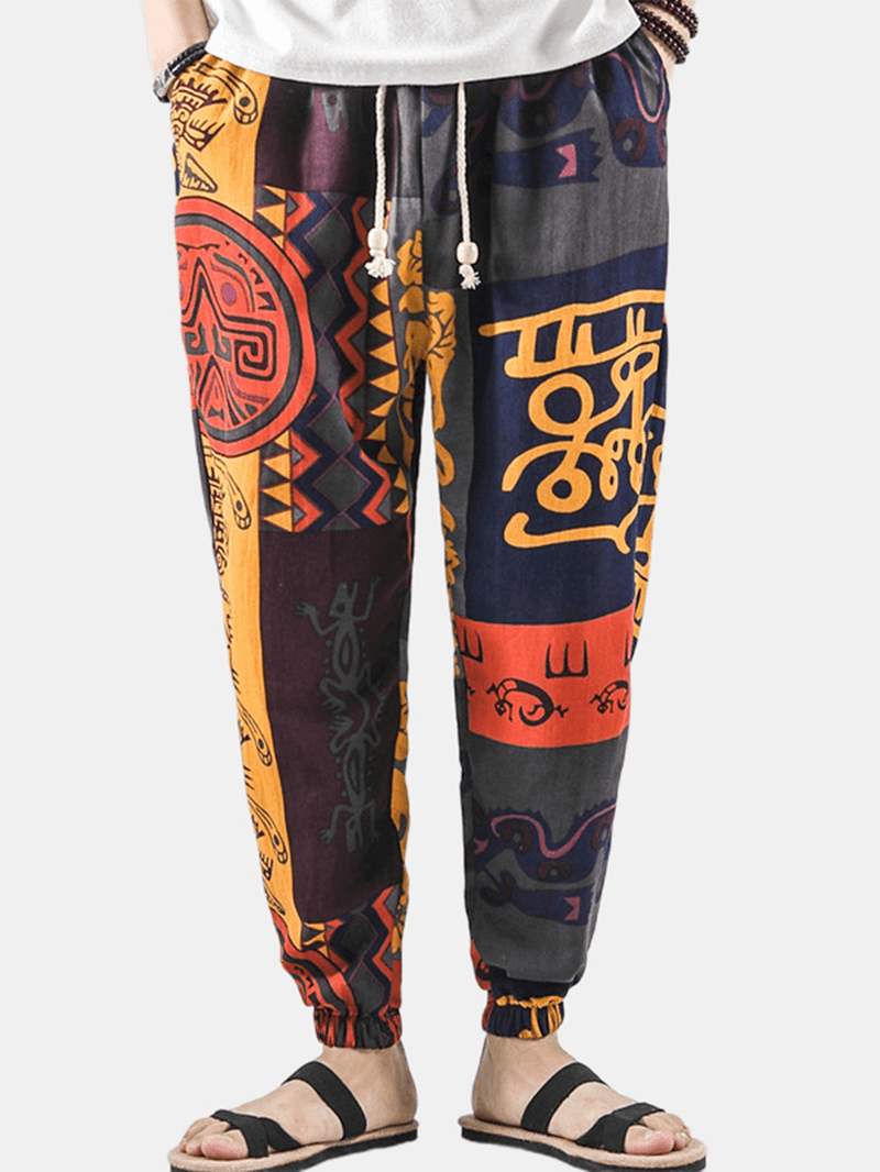 Mens Print Elastic Waist Jogger Long Pants