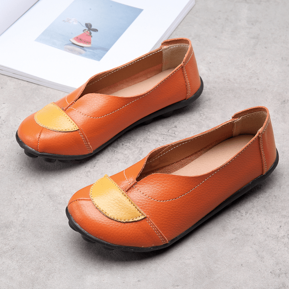 Women V Shaped Stitching Leather Casual Flat Loafers Shoes