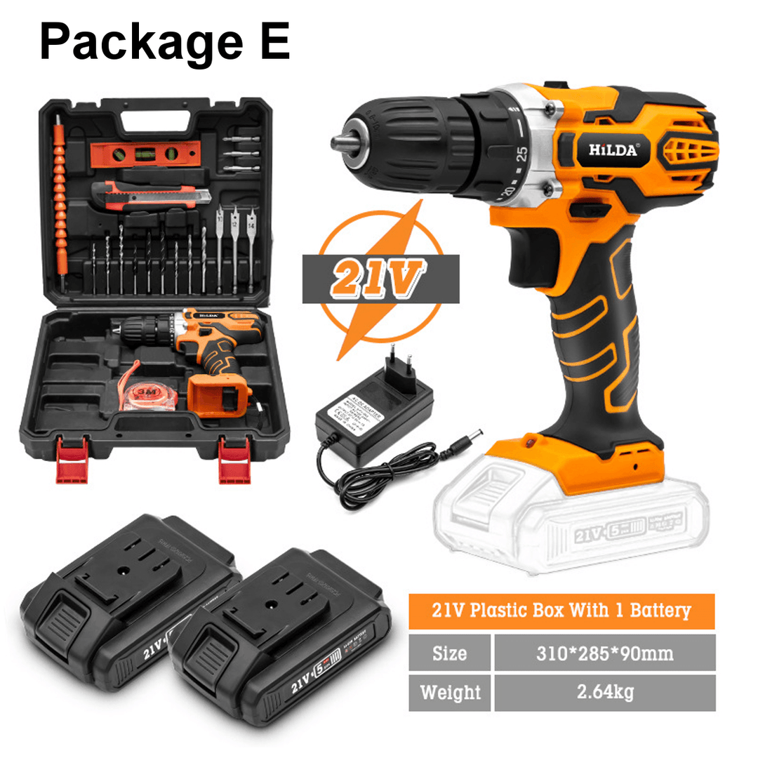 21V Cordless Electric Drill Driver 520N.M LED Portable Rechargeable Screwdriver Hammer Drill W/ 1/2 Battery - MRSLM