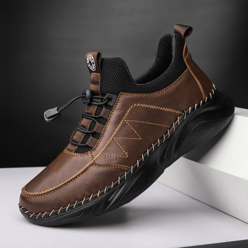 Comfy Cowhide Leather Sport Shoes for Men: Lightweight & Soft with Elastic Band Closure