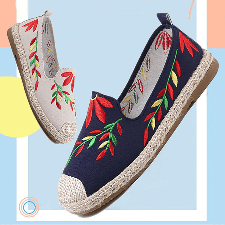 Women Casual Embroidered Flower Cloth Flat Loafers