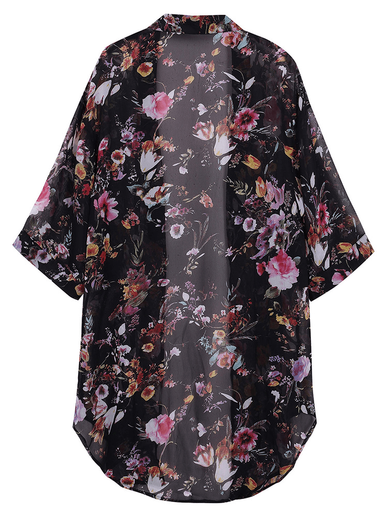 Bohemian Women Floral Chiffon Bikini Smock Sheer Cardigan