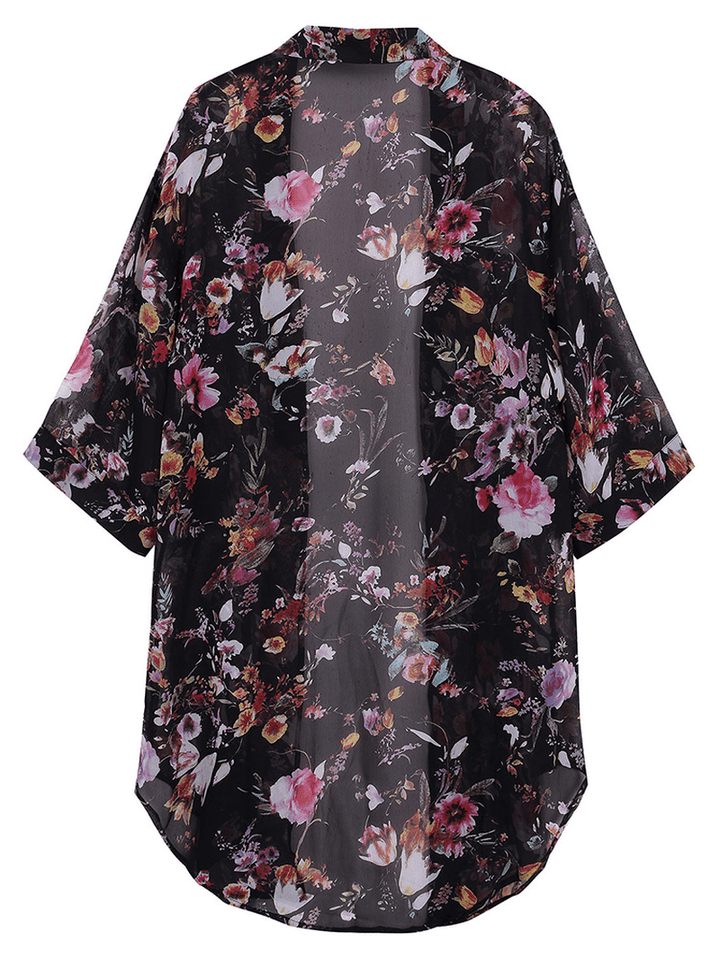 Bohemian Women Floral Chiffon Bikini Smock Sheer Cardigan