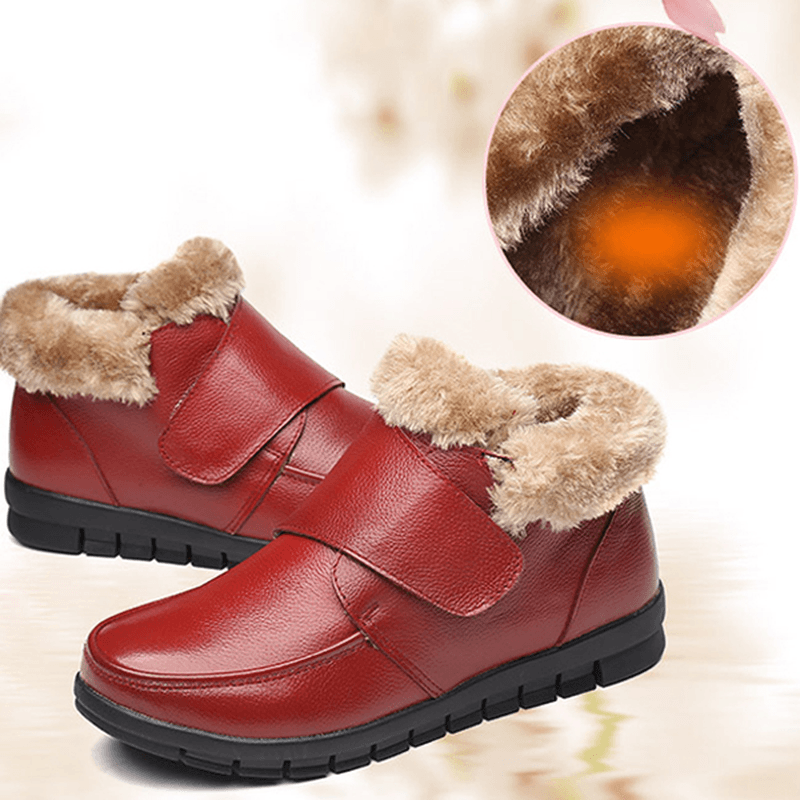 Genuine Leather Cotton Shoes Casual Slip on Fur Lining Boots