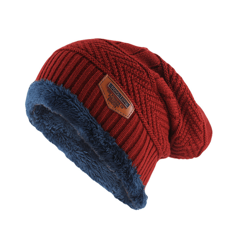 Men'S Knitted Adult Wool plus Velvet Padded Outdoor Warmth Cap