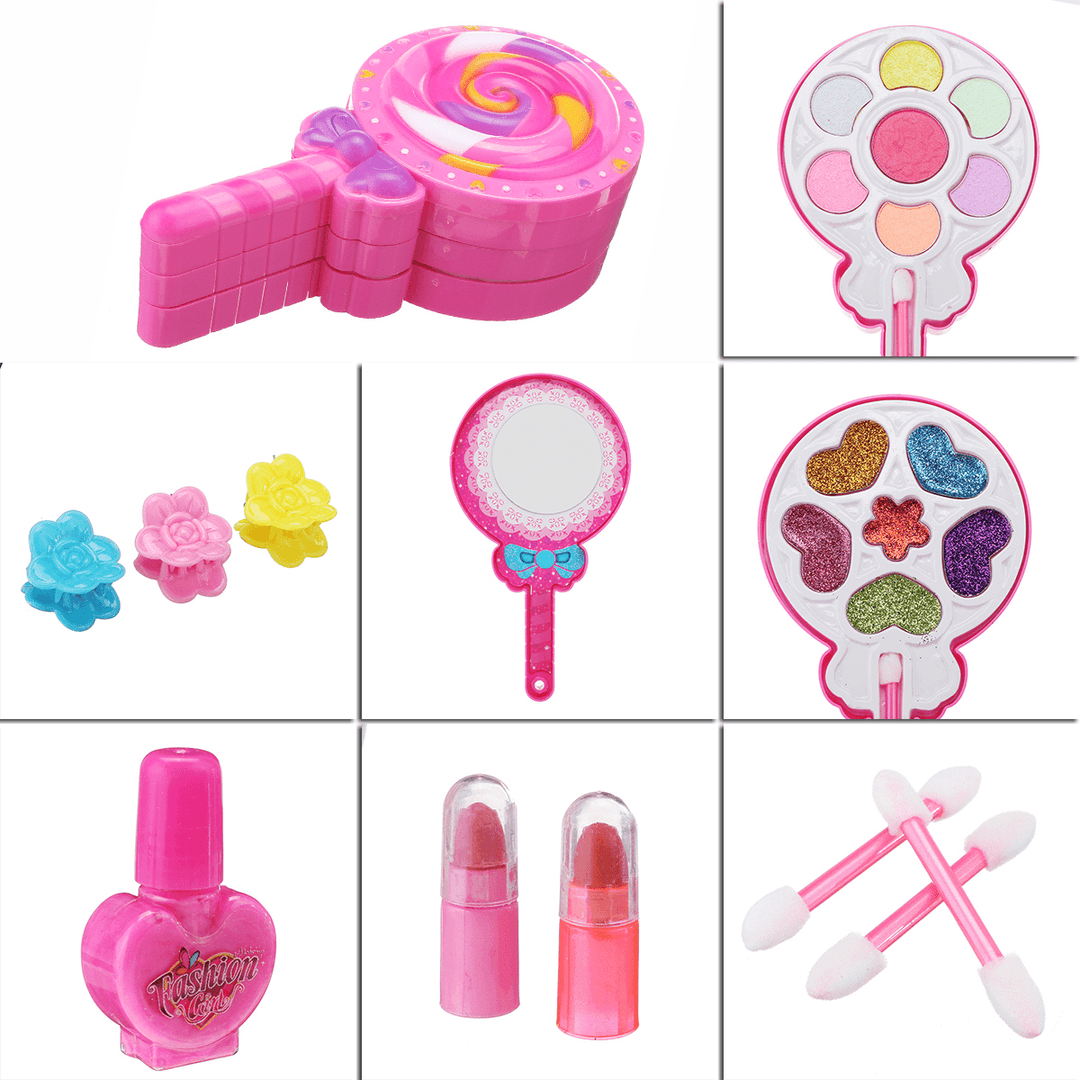 Girls Make-Up Toy Set Lollipop Shaped Princess Pink Beauty Cosmetics Compact Kids Gift