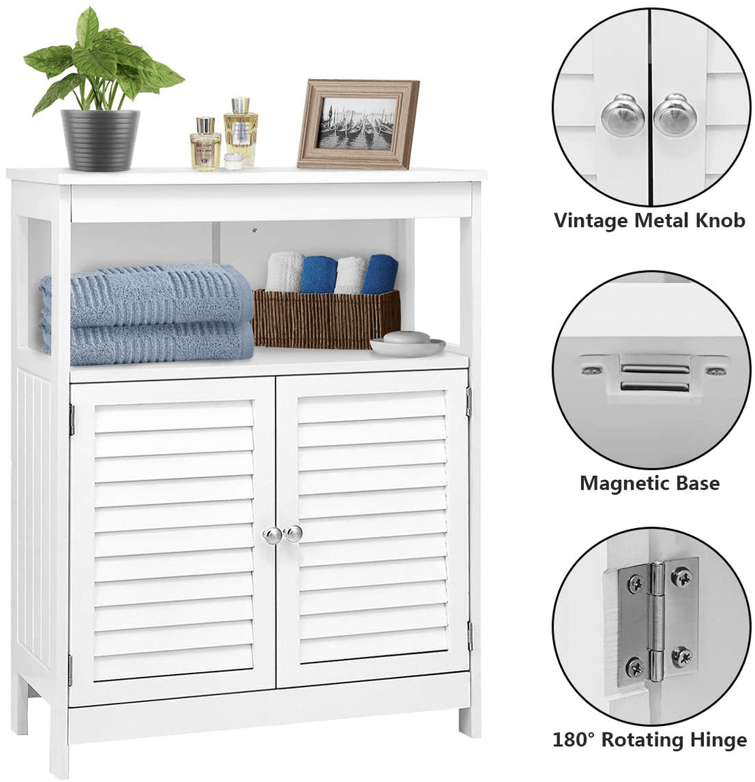 KINGSO Bathroom Storage Cabinet Free Standing Bathroom Floor Storage Cabinet with Double Shutter Door & Adjustable Shelf, Bathroom Organizer with 4-Tier Shelf for Bathroom Living Room (Espresso)