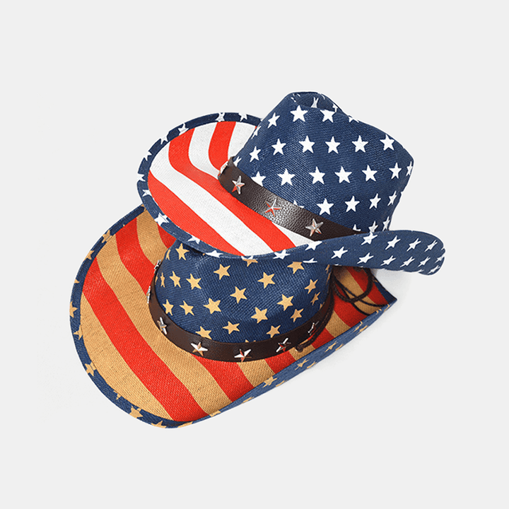 American Flag Panama Western Cowboy Hat Sailor Dance Hat Patriotic Jazz Hat