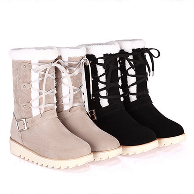 US Size 5-12 Flats Cotton Snow Boots Lace up Fur Lining Ankle Boots