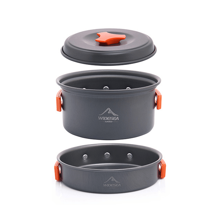 Widesea 1-2 People Camping Tableware Non-Stick Pan Folding Pot Bowl Cleaning Tools Outdoor Picnic BBQ Cooking