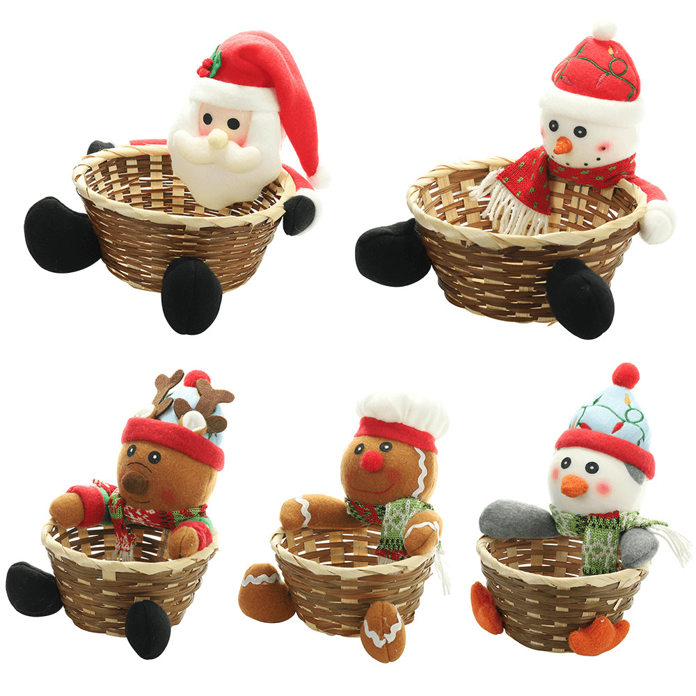 Bamboo Christmas Fruit Basket Children Xmas Gift Candy Sweet Storage Box Santa Elk Holder Decorations Container for Home