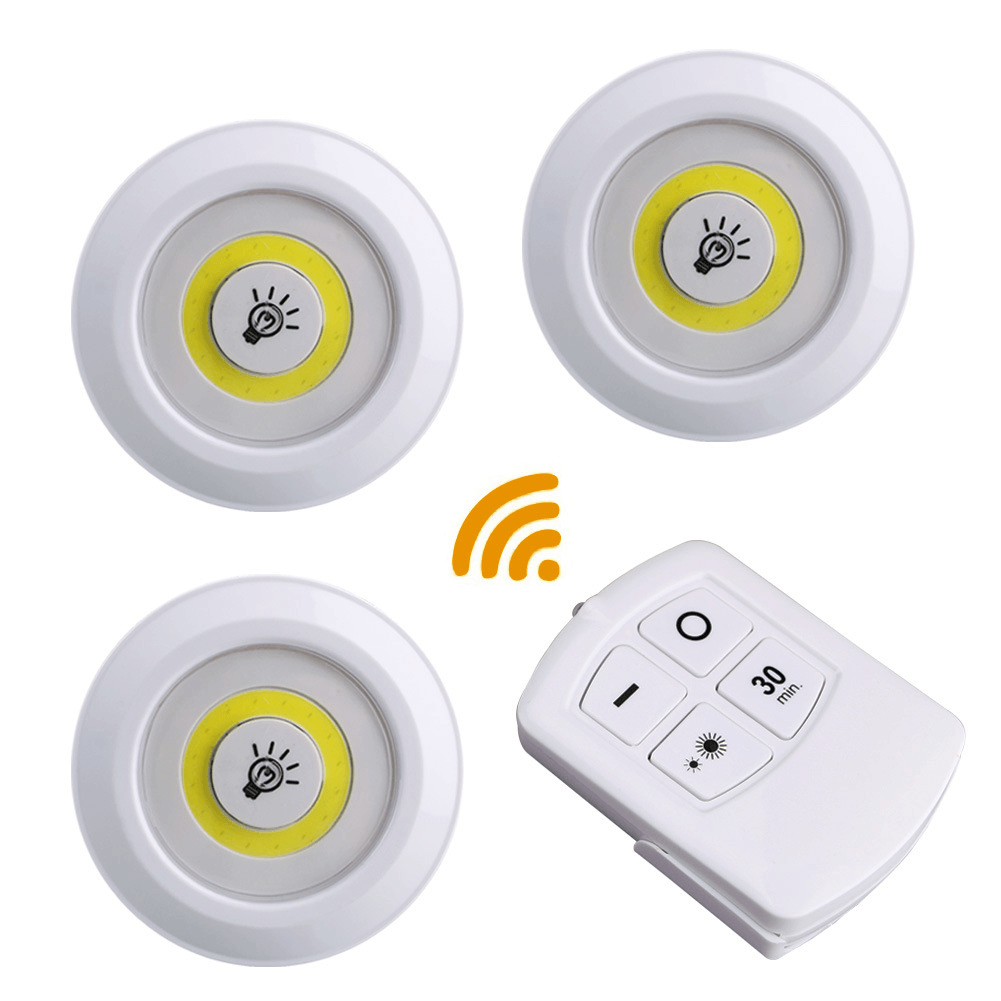 3Pcs LED Light Wireless Remote Control Night Light 3W Super Bright COB under Cabinet Light Dimmable Wardrobe Lamp Home Bedroom Closet