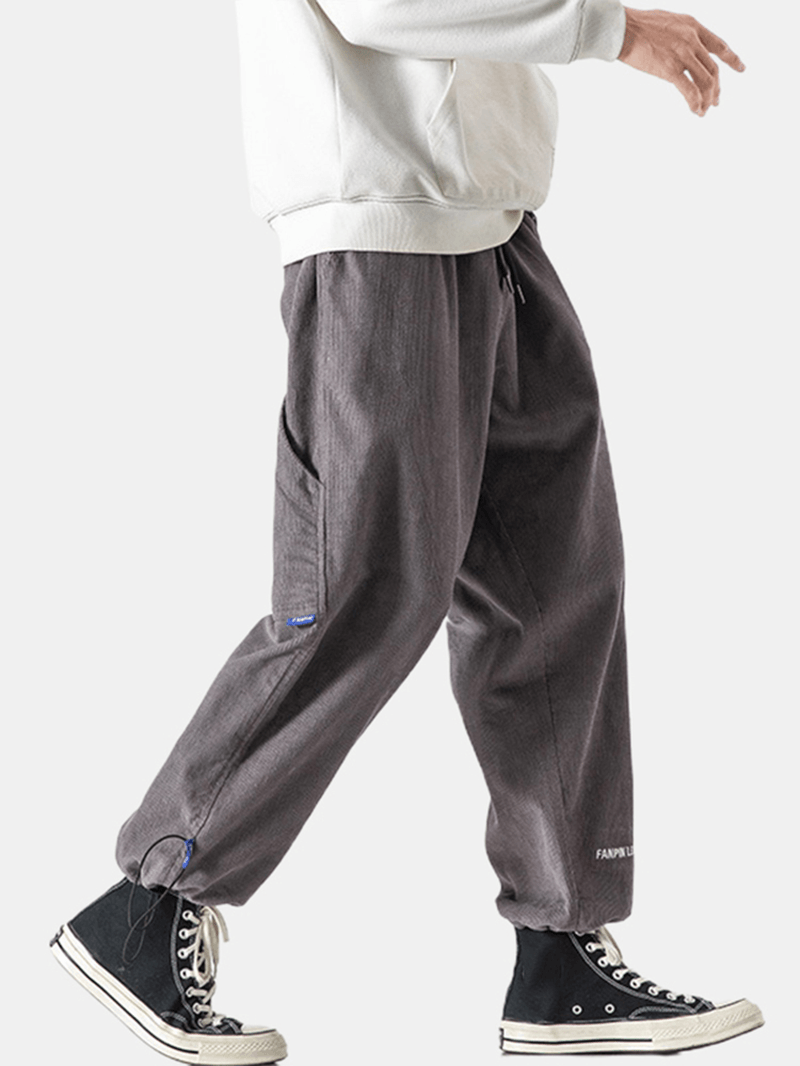 Mens Letter Embroidery Drawstring Adjustable Jogger Pants with Pocket