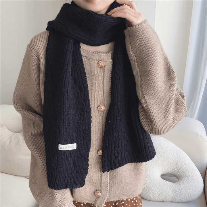 Pure Color Knitted Hollow Thick Warm Scarf