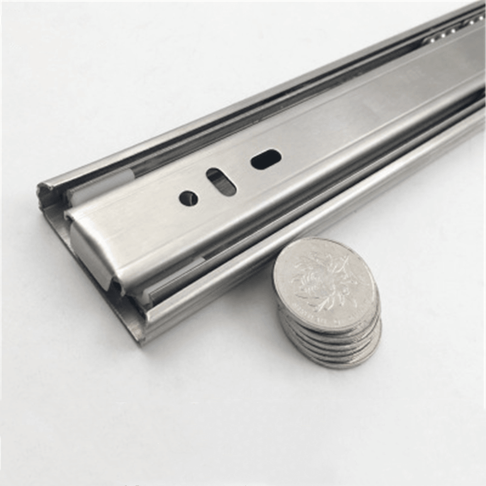 Cabinet Damping Slide Rail Three-Section Rail Thickened Stainless Steel Slide Rail Guide Drawer Buffer Mute Slide Side