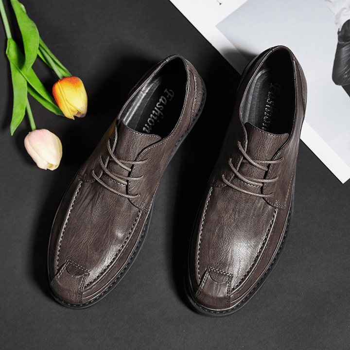 Men Microfiber Leather Breathable Soft Sole Brief Solid Lace up Casual Business Shoes