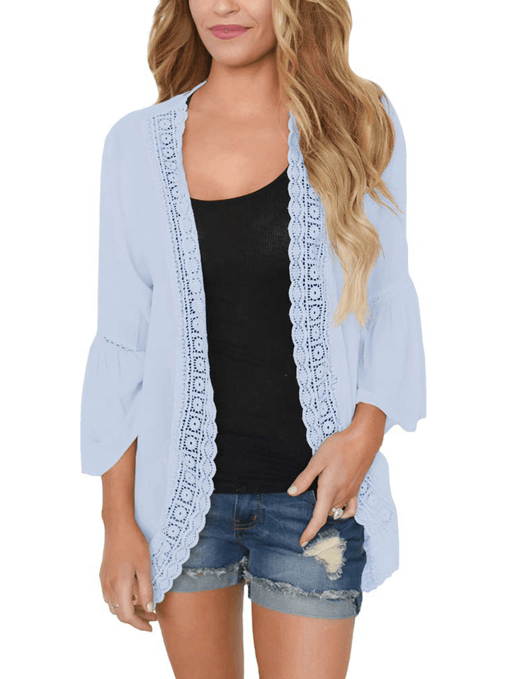 Stylish Women's Lace Trim Lightweight Cardigans in Solid Colors