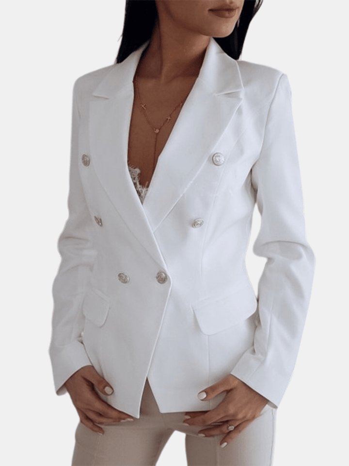 Women Solid Color Lapel Double Breasted Elegant OL Blazers - MRSLM