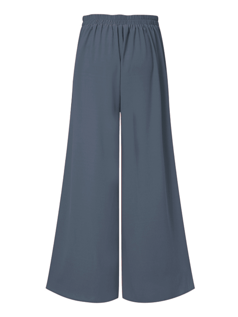 Women's Solid Color Side Button Elastic Waist Loose Casual Wide Leg Pants with Pocket