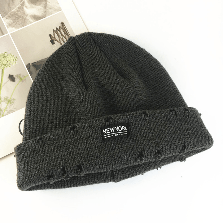 Fashion Patch Hole Knit Hat Ear Protection Toe Cap Cold Hat