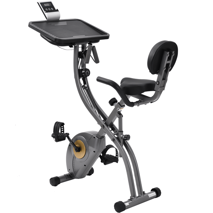 [USA Direct] Folding Exercise Bike Exerpeutic Machine with 8 Levels Resistance Adjustments Digital Large LCD Display Fitness Home Gym