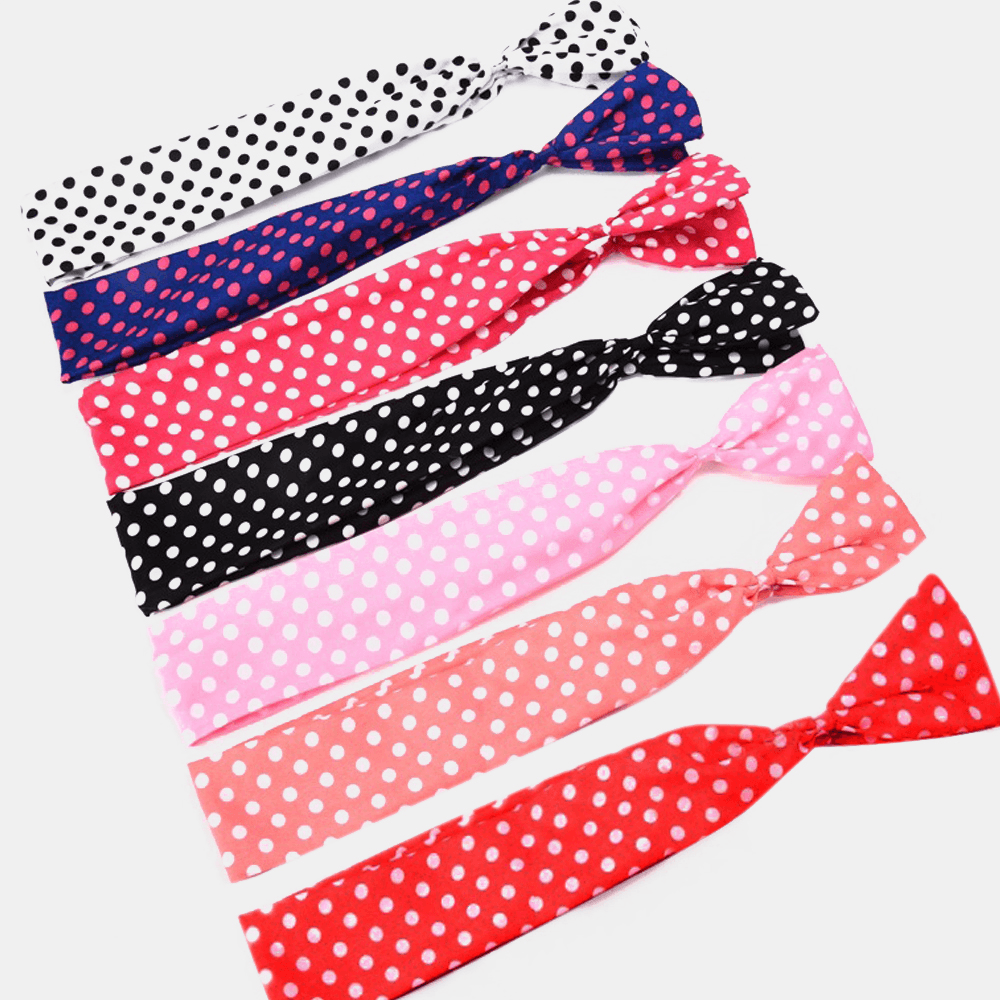 Women Cute Sweet Bow Headdress Dot Stripe Pattern with Adjustable Straight Wire Fabric Cross Tie Headband