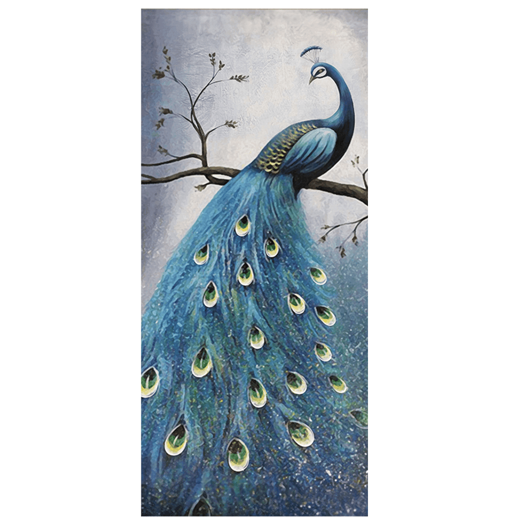 PVC Living Room Door Stickers Wallpaper Poster Peacock Waterproof Home Decoration