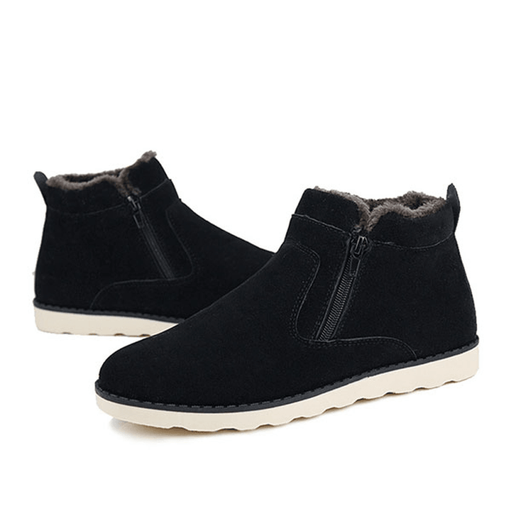 Men Comfortable Side Zipper Warm Fur Lining Suede Ankle Boots