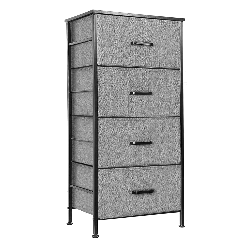 Dresser for Bedroom, Kingso 4 Dressers & Chests of Drawers, Long Dresser Organizer for Children, Tall Skinny Dresser for Kids, Dark Grey