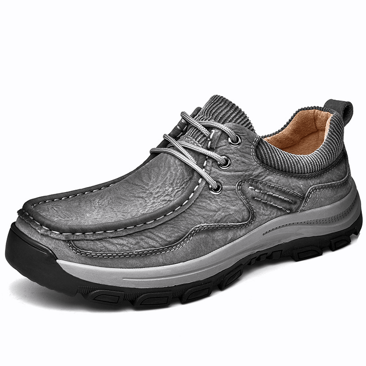 Men Cowhide Leather Breathable Soft Sole Non Slip Outdoor Casual Sports Shoes