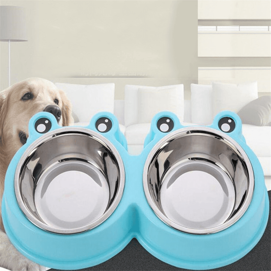 3Colors Frog Shape Pet Bowl Food Water Container Stainless Steel Dog Cat Feeder