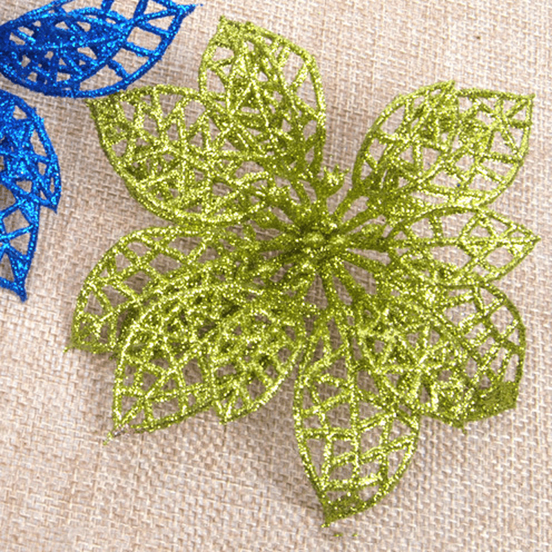 10Pcs Christmas Glitter Hollow Flower Decoration Flowers for Christmas Trees New Year Decorations Wedding Party Decor - MRSLM