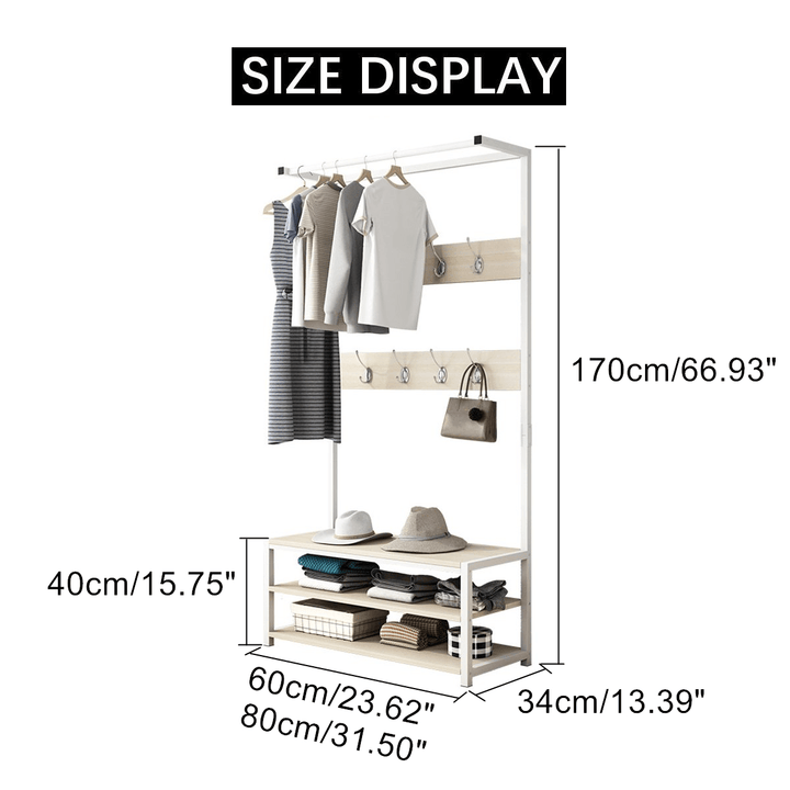 60/80Cm Hat and Coat Stand Cloth Shoe Rack Hanger Hooks Shelf Free Standing