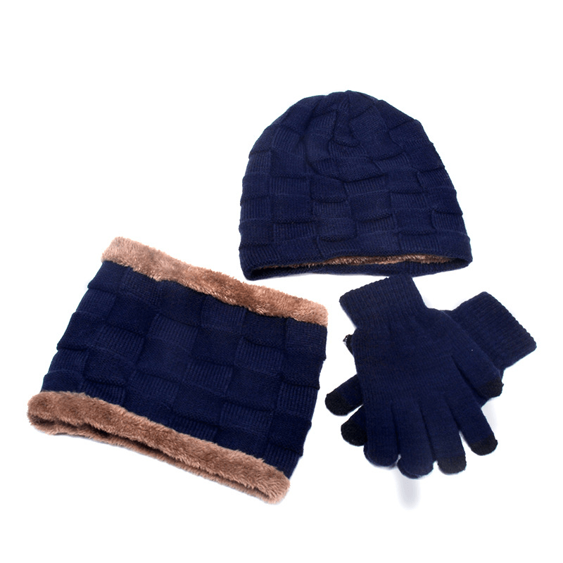 Hat Scarf Gloves Three-Piece Suit plus Velvet Knitted Outdoor Warmth