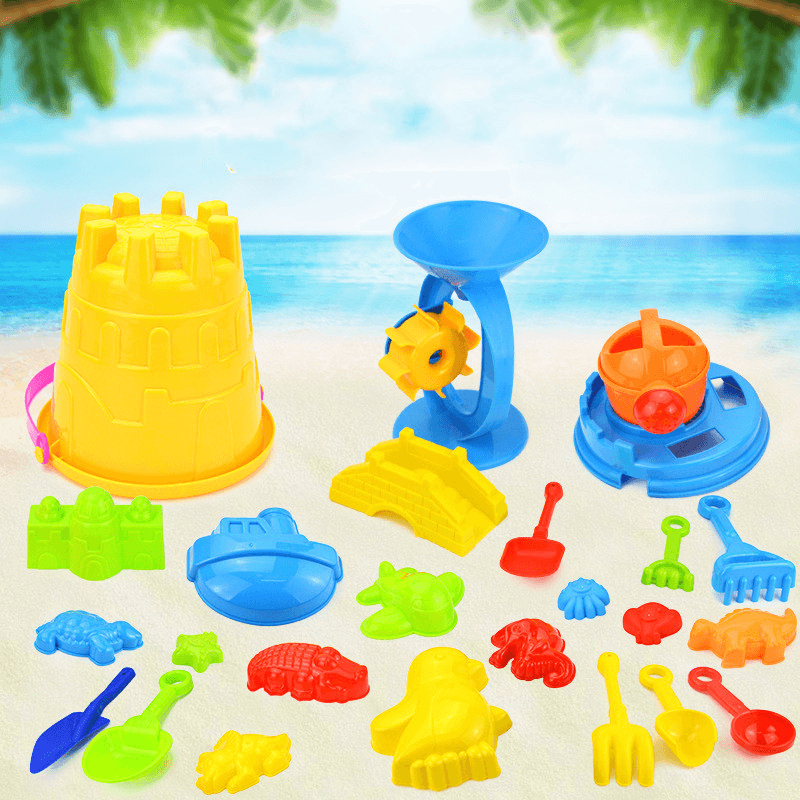 25-Piece Castle Bucket Sand Pool for Playing with Beach Bucket Shovel