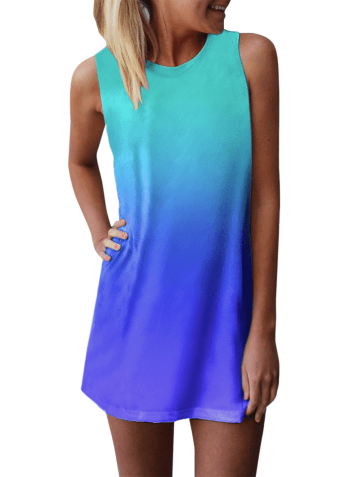 Gradient Color Sleeveless O-Neck Summer Casual Dress for Women