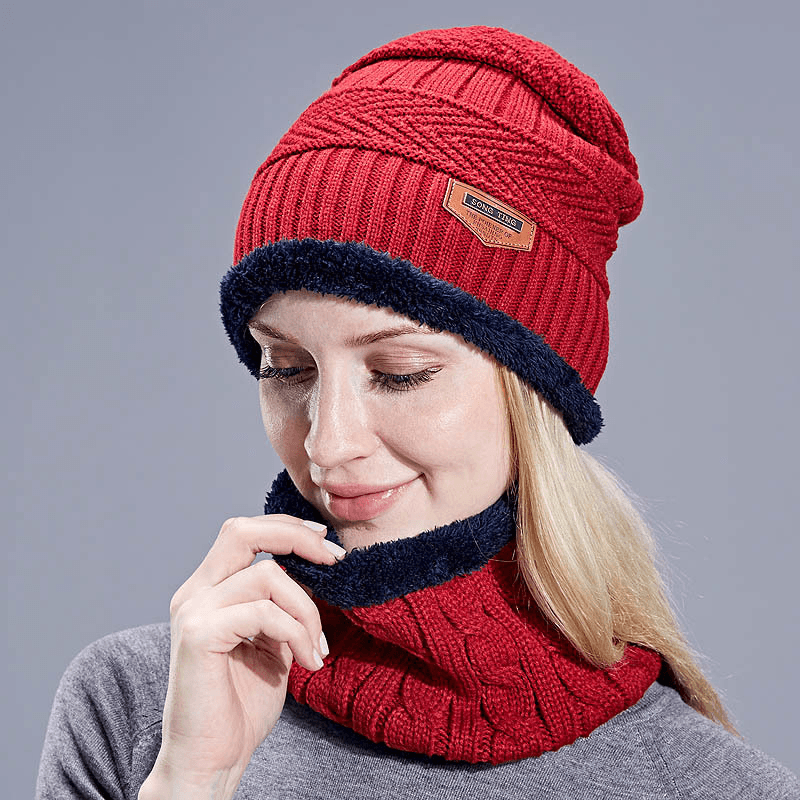 Autumn Winter Hats and Scarves for Men and Women with Velvet Thick