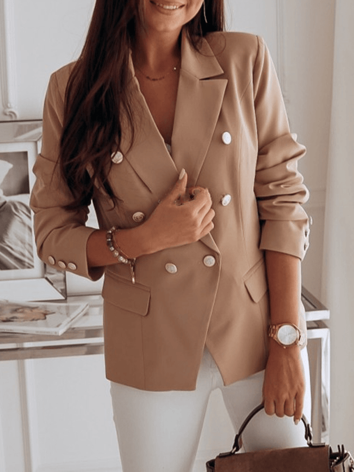 Women Solid Color Lapel Double Breasted Elegant OL Blazers