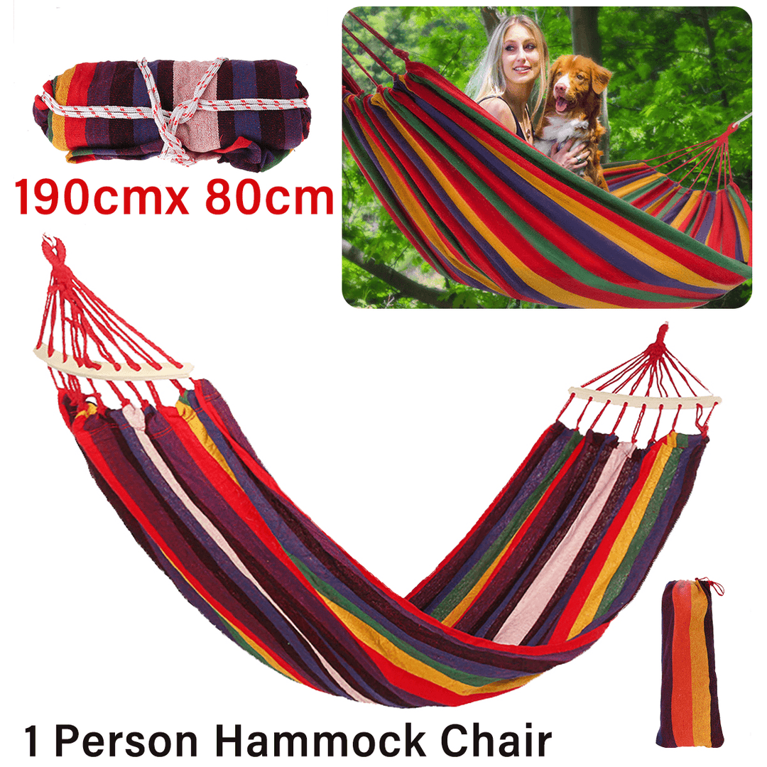 Portable Canvas Hammock Travel Outdoor Wooden Swing Chair Camping Hanging Bed - MRSLM